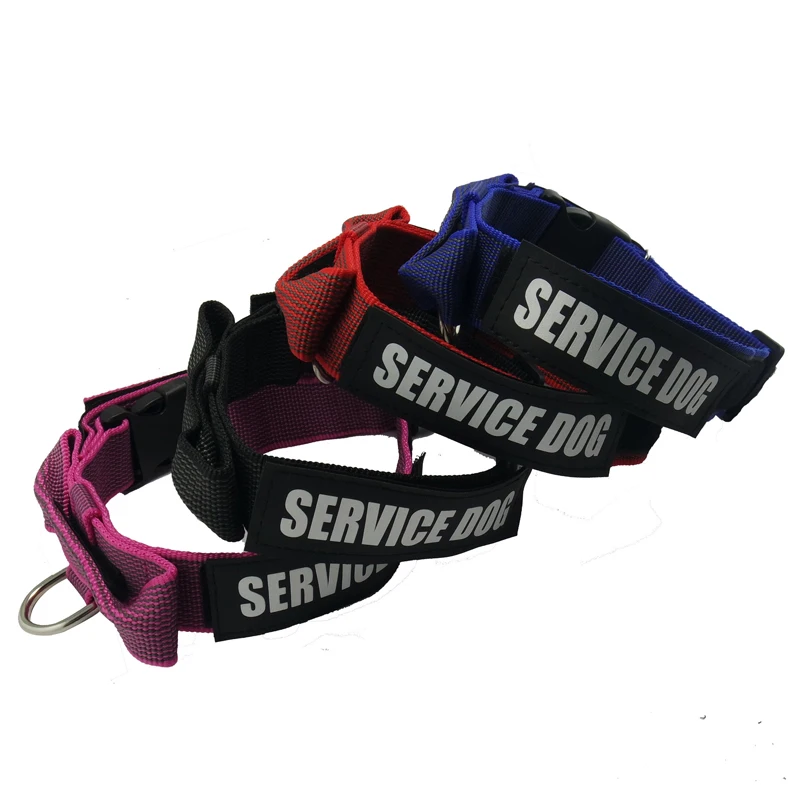 

Dog Collar With Handle Control Adjustable Nylon Reflective Pet Dog Collar with Service Dog Tag For Small Medium Large Dogs