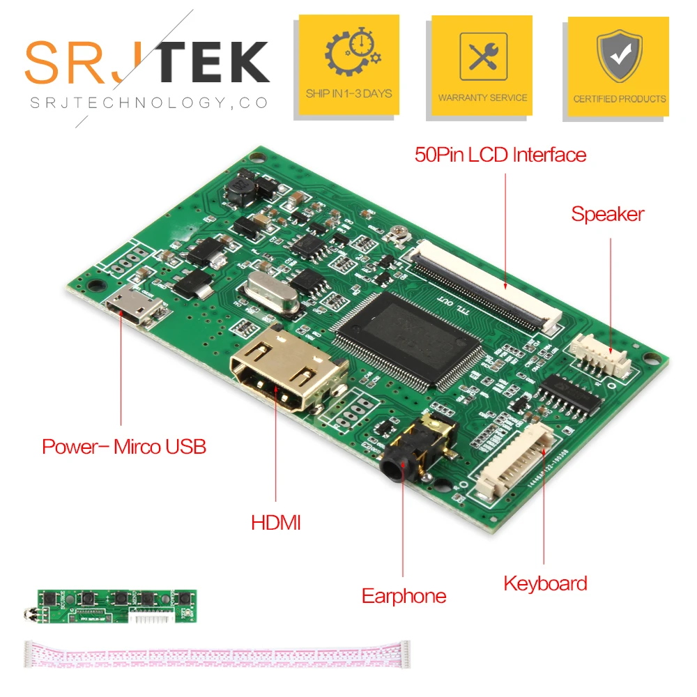 SRJTEK AT070TN92 Driver Board LCD Screen Controller HDMI For Innolux AT070TN90 AT090TN10 AT070TN93 AT080TN52 Micro USB 50 Pins | Компьютеры