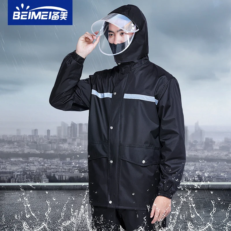 

Waterproof Scooter Raincoat Jacket Set Outdoors Thick Men Raincoat Outdoor With Hood Capa De Chuva Moto Rider Rainsuit JJ60YY