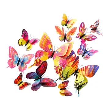 

12pcs Self-Adhesive PVC 3D Butterfly Stickers Magnetic Butterfly Fridge Sticker Cartoon Coloful Animal Home Wall Decoration dfw