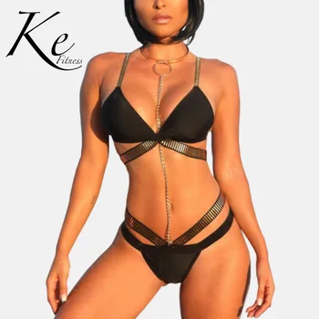 

KE New Collection 2020 Model Sexy Tube Top Swimsuit Bikini Set With Chest Pad leopard trend Ins 2 pieces woman lady long sleeve