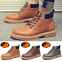 Для Мужчин's зимние ботинки Меховые сапожки средней высоты Для мужчин повседневная прогулочная обувь высокое качество плюшевые Для мужчин Уличная рабочая обувь, Большой Размер(44