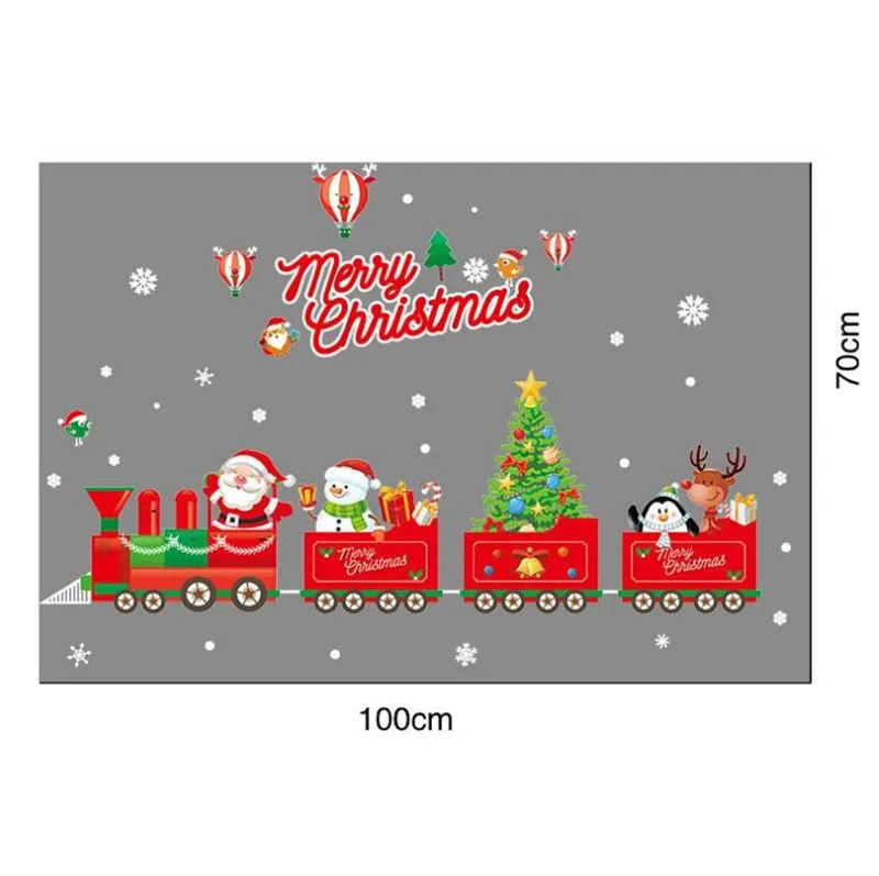 Cartoon Christmas Theme Wall Sticker Shop Window Decoration Home Decoration Christmas Train Wall Painting