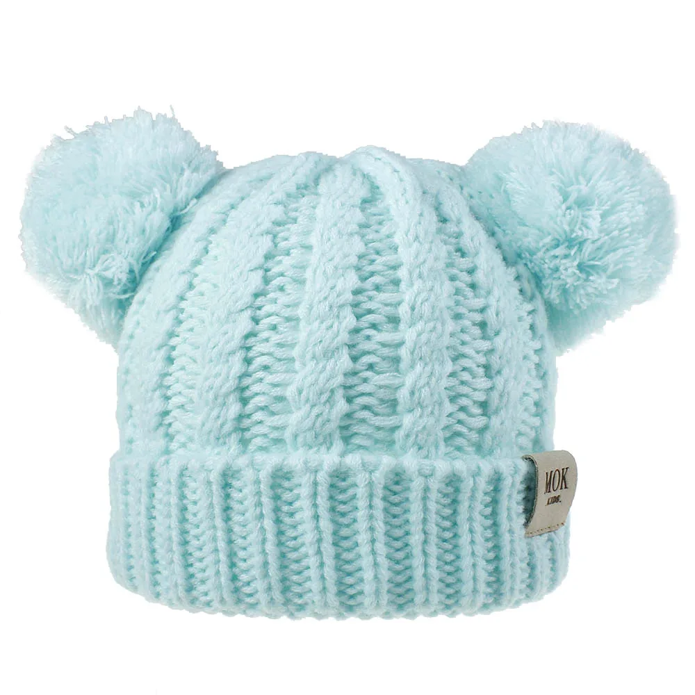 Baby Beanies Hat Pompon Winter Children Warm Hat Knitted Cute Cap Baby Girl Boy Hat Beanie Soft Toddler Hat Bonnet - Цвет: Soft Blue