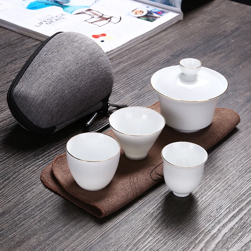 Дорожная сумка китайский чайный набор кунг-фу Gaiwan Чайник чайные чашки ярмарка кружка Чайные Наборы белый керамический Пуэр Чайная Посуда - Цвет: 02