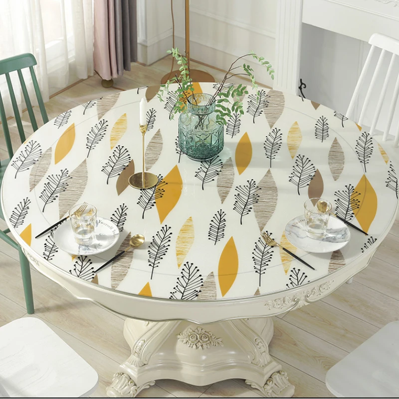  HAZY PVC Round Tablecloth Waterproof Dining Table Cloths Water Droplet Pattern Table Cover Protect 