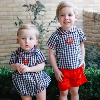 

Newborn Baby Romper For Girls Children Clothes Plaid Gown Boy Shirt Outfit Set Girl Casuals Suit Boys Brother's Clothing