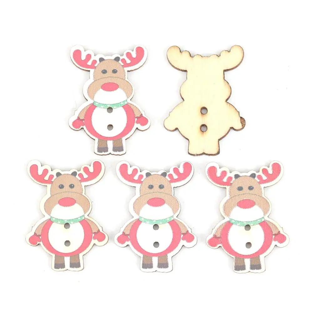 

Wood Painting Christmas Reindeer Pattern Buttons For Crafts Sewing Buttons Scrapbooking 2 Holes Multicolor 32mm x 24mm, 25 PCs
