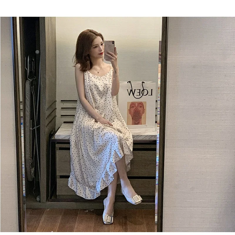 2023 New Small Fresh Wave Point Suspender Dress Women's Long Skirt With Double Breasted Fashionable Temperament Suit Coat