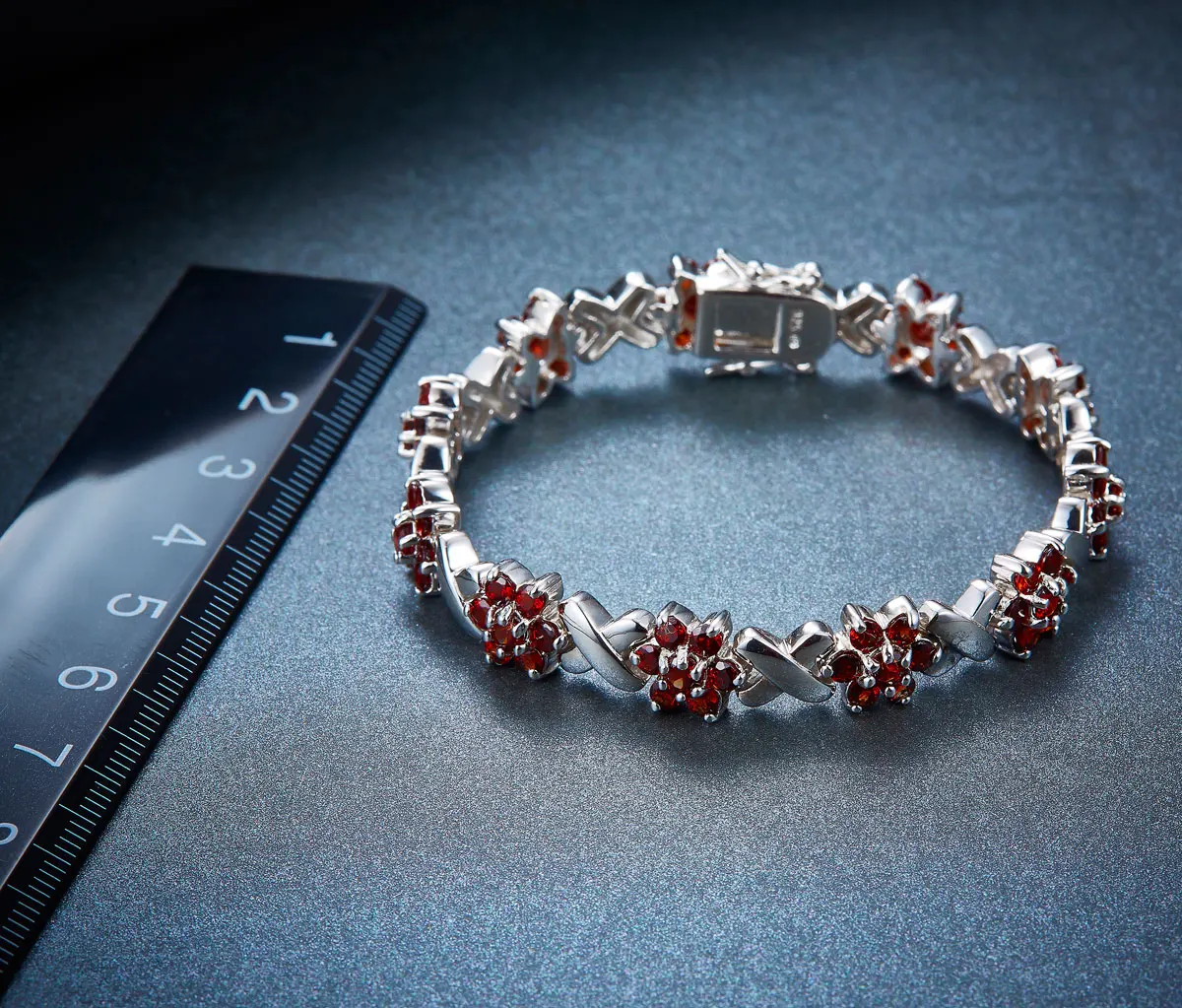 Hutang Solid 925 Sterling Silver Flower Bracelet for women Natural 7.7Ct Garnet Fine Jewelry