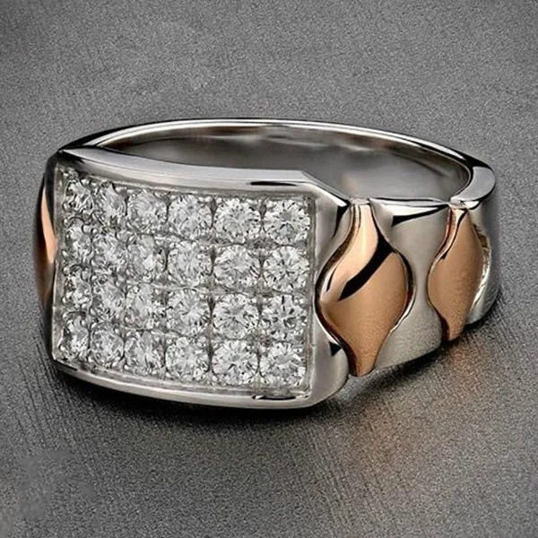 

Luxury 2019 Fashion White Crystal Rings Mens Jewelry Utopia Silver Color Square Wedding Ring Crystal Gift