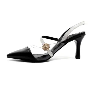 

2020 spring summer fashion women sandals genuine leather fabric 8CM stiletto heel comfortable inner pointed toe women's sandals