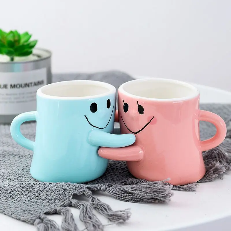 

Nordic style A couple hugs and smiles, A couple A happy cup, A gift for lover's life coffee mug Wedding Gifts