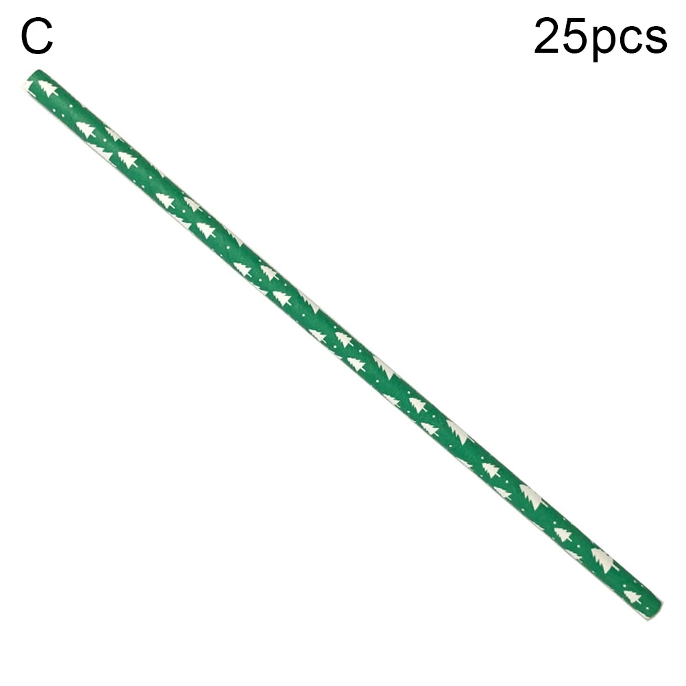 25 шт Рождественская точка снежинка Дерево Печать одноразовые бумажные питьевые соломинки Декор - Цвет: C