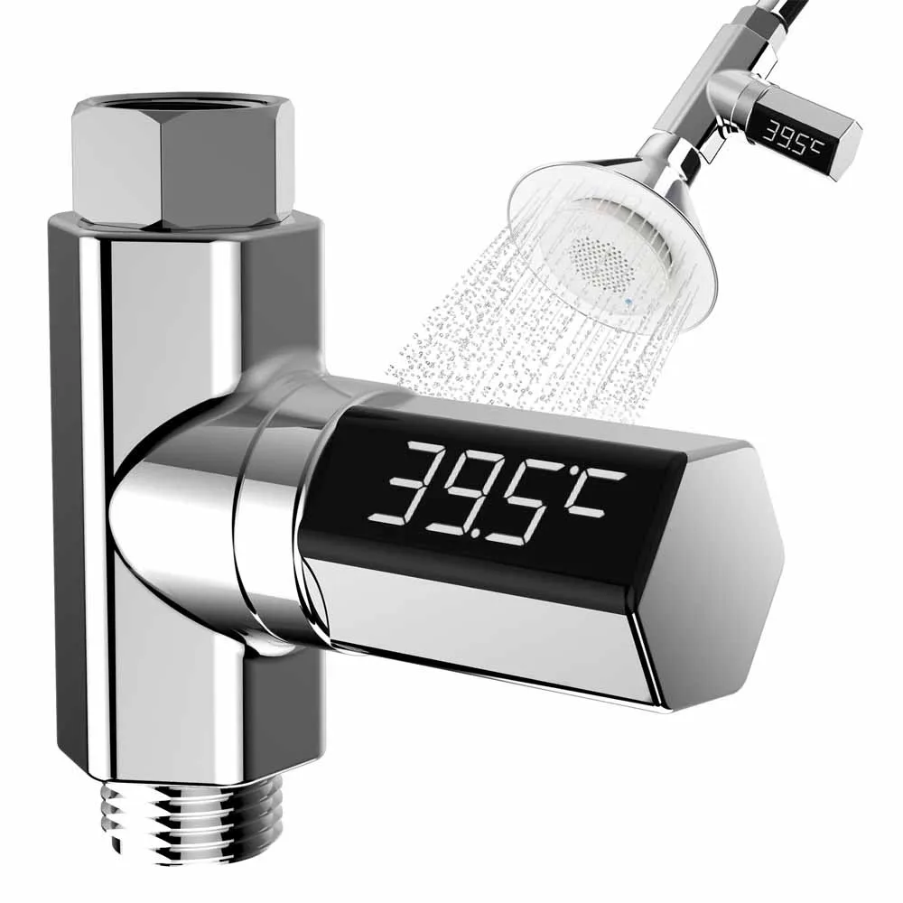 

ISHOWTIENDA LED Display Celsius Water Shower Thermometer Flow Self-Generating Electricity Home Flow Water Temperture Monitor