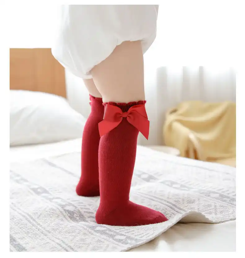 Lzh 秋の冬の子供たちのための弓膝ロングソフト綿レース幼児ベビーチューブクリスマス赤靴下calcetines 靴下 Aliexpress