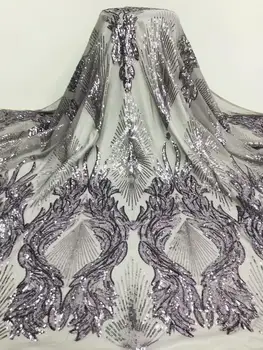 

(5yards/lot)New Arrival Sequins Lace Fabrics African Nigerian Tulle Mesh Lace Fabric for Wedding Velvet Lace Fabrics with Sequin