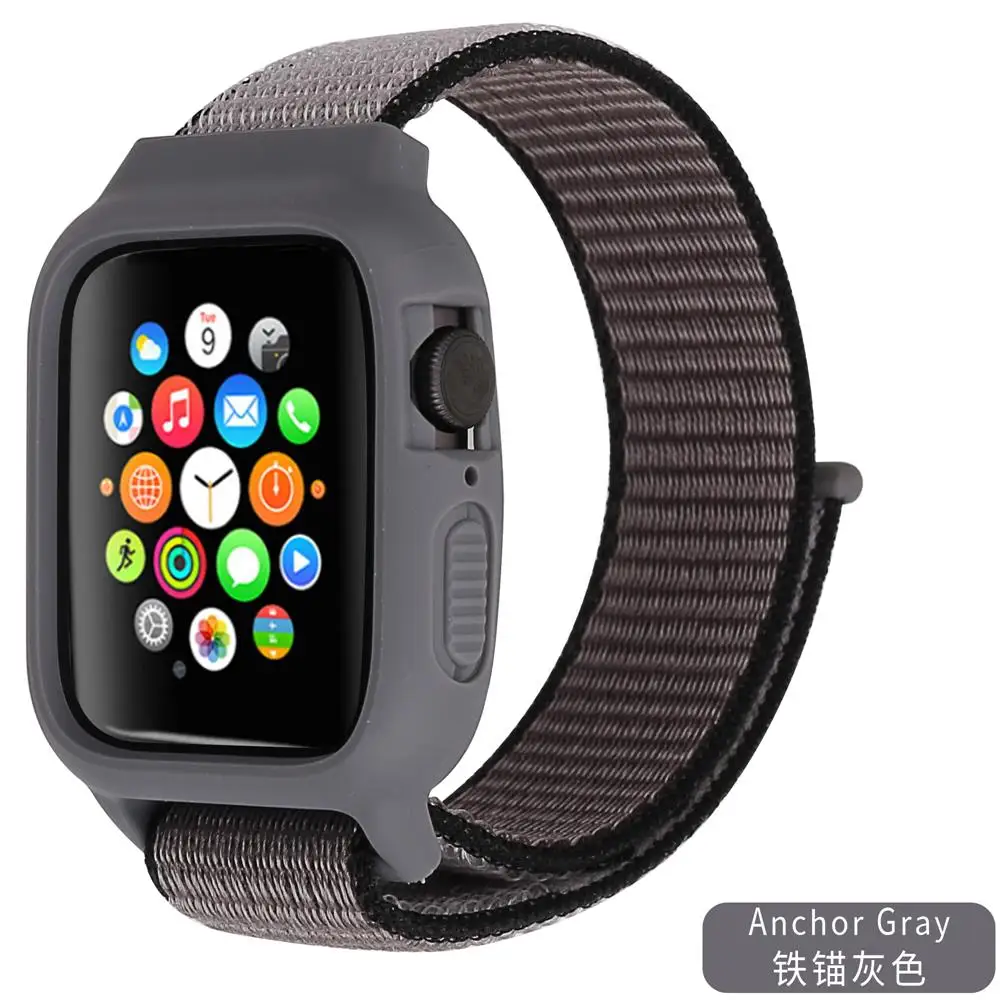 Anchor Gray Чехол+ ремешок для apple watch 5 ремешок 44 мм 40 мм iwatch ремешок 42 мм 38 мм pulseira correa apple watch 5 4 3 нейлоновый браслет+ силиконовый чехол - Цвет ремешка: Anchor Gray