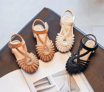 

Children's knitted shoes 2020 summer new girls soft bottom princess Baotou sandals 1-15 years old