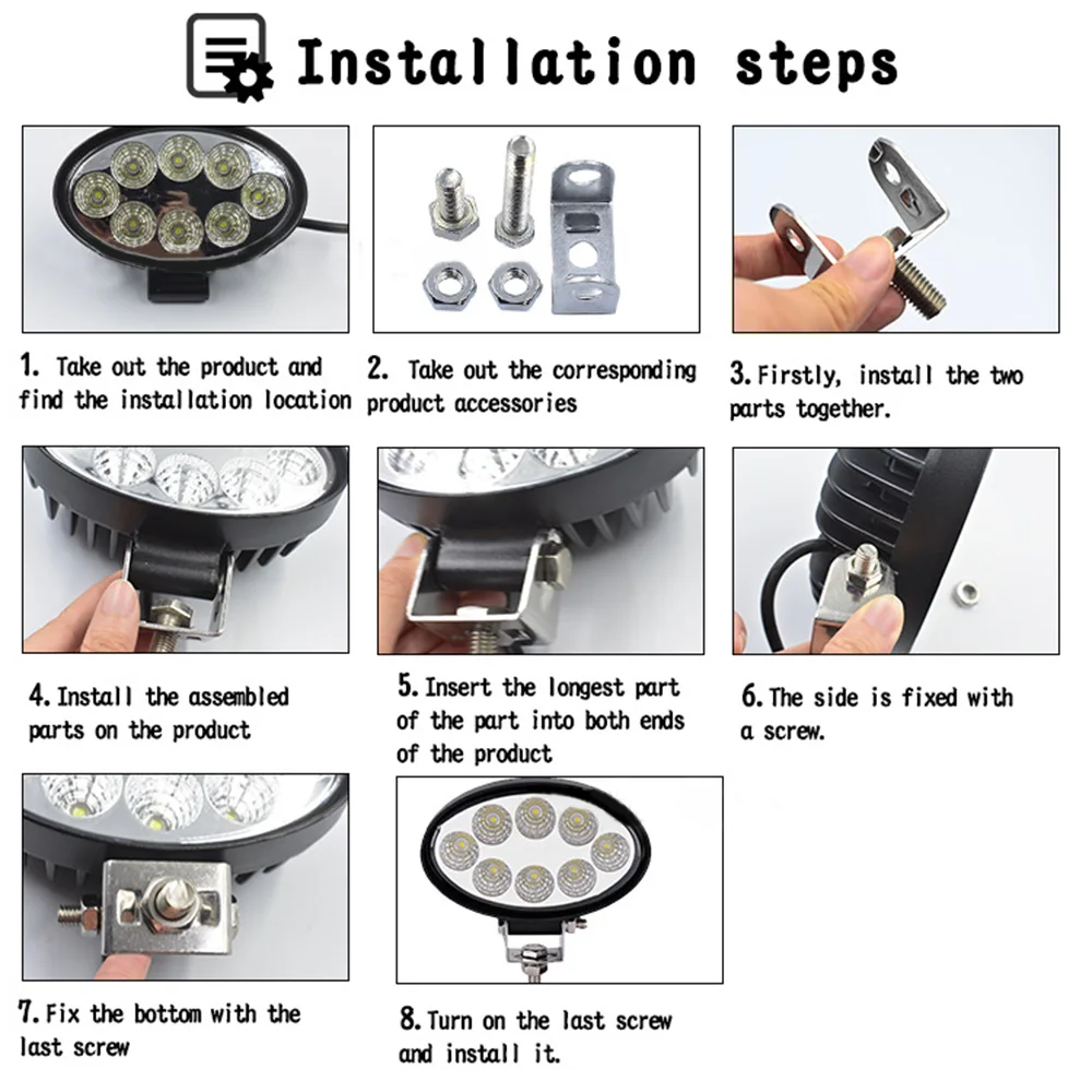 

2pcs White Auto LED Lights Bracket Stainless Steel Mount Spot Beam Driving Lamp