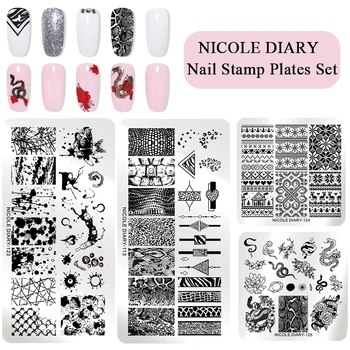 

NICOLE DAIRY Christmas Series Nail Stamp Plates Set Snake Snow Marble Scatter Image Stamp Templates Art Stencil Kit