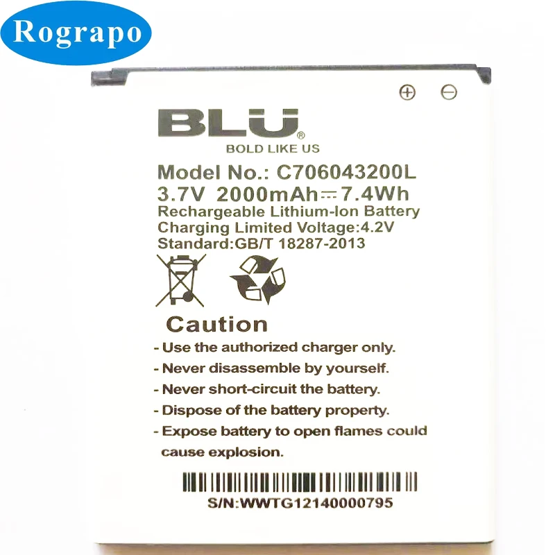 

3.7V 2000 mAh Replacement Battery For BLU STUDIO 5.0 II 2 D532 D532u C706043200L Mobile Phone Bateria Batterie Batteries
