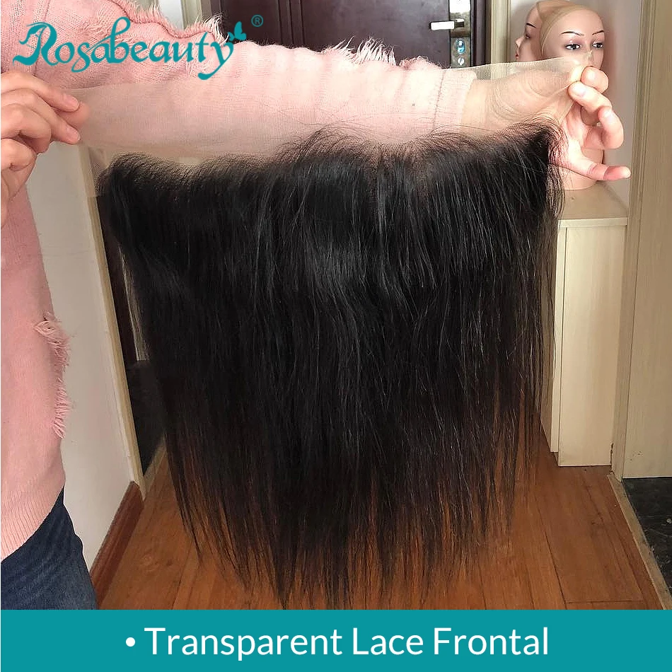 

Rosabeauty Free Part Human Hair 13x4 Transparent Lace Frontal Closure Straight Virgin Hair Pre plucked Hairline with Baby Hair