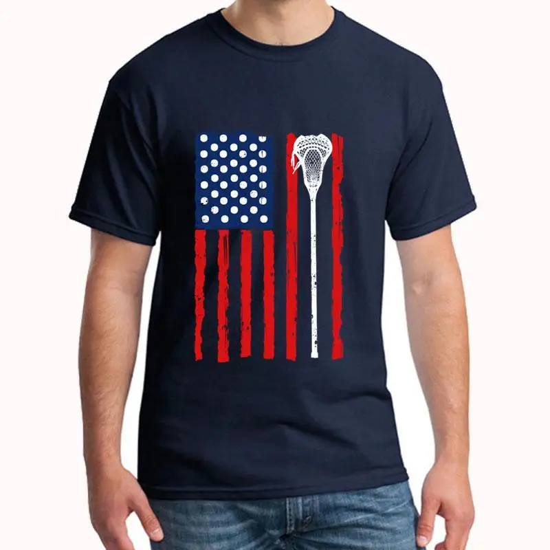

printed Lacrosse Flag Shirt Gift For 4th July Lax Player t shirt for men Formal humorous Leisure gents tshirts O-Neck HipHop