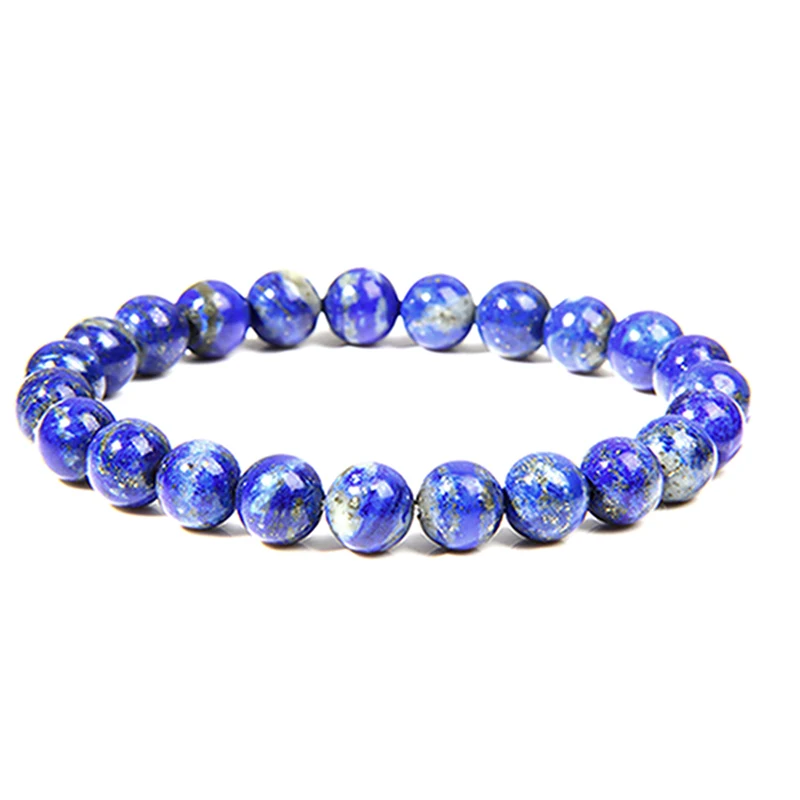 lapis lazuli Высокое качество натуральный дымчатый кристалл кварцевые бусы браслет модный простой эластичный Круглый браслет с драгоценным камнем для женщин мужские ювелирные изделия - Окраска металла: lapis lazuli