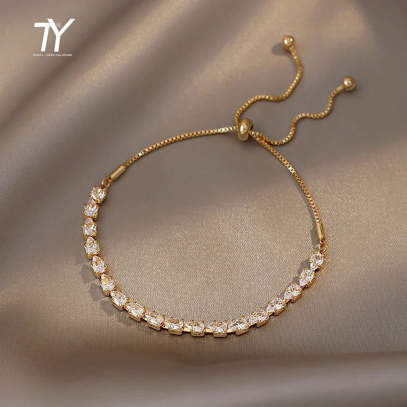 Luxury Premium Zircon Gold Pull Adjustable Bracelets For Woman 2021 Korean Fashion Jewelry Wedding Party Girl's Simple Bracelet