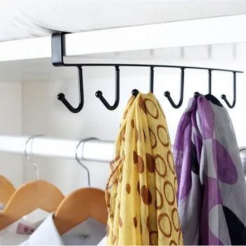 

Black/White Iron 6 Hooks Cup Holder Hanging Bathroom Hanger Kitchen Organizer Cabinet Door Shelf Removed Storage Rack Home Decor