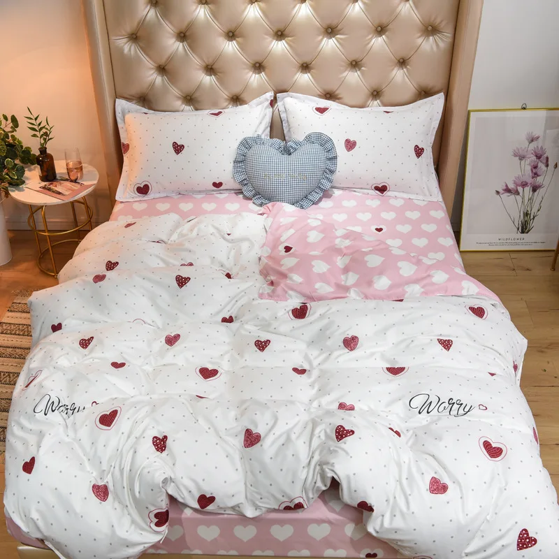 

claroom heart comforter bedding sets pink duvet cover set bed sheets and pillowcases queen size FD54#
