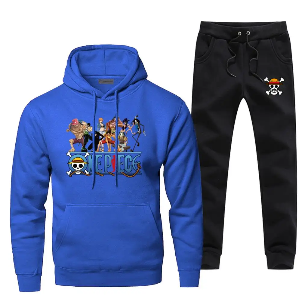 One Piece Winter Autumn Men's Full Suit Tracksuit Luffy Fashion Harajuku Pants Sweatshirt Japan Anime Casual Zoro Warm Male Set