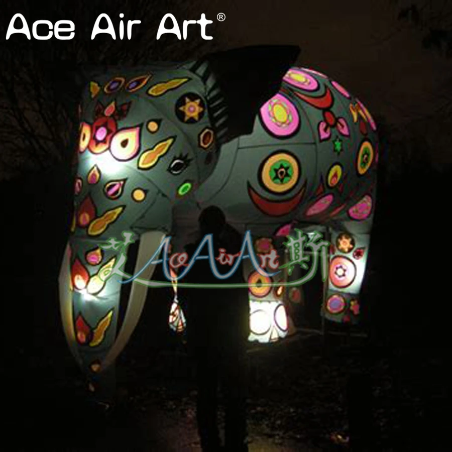 Движущийся черный Красочный светодиодный талисман надувной милый слон для праздничного парада/вечерние украшения на открытом воздухе