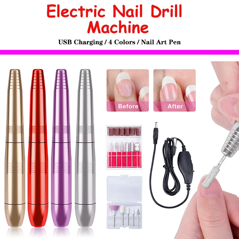 USB Электрический Фрезер для ногтей сверлильный станок маникюрная мельница резак комплекты 25000 об/мин Гель