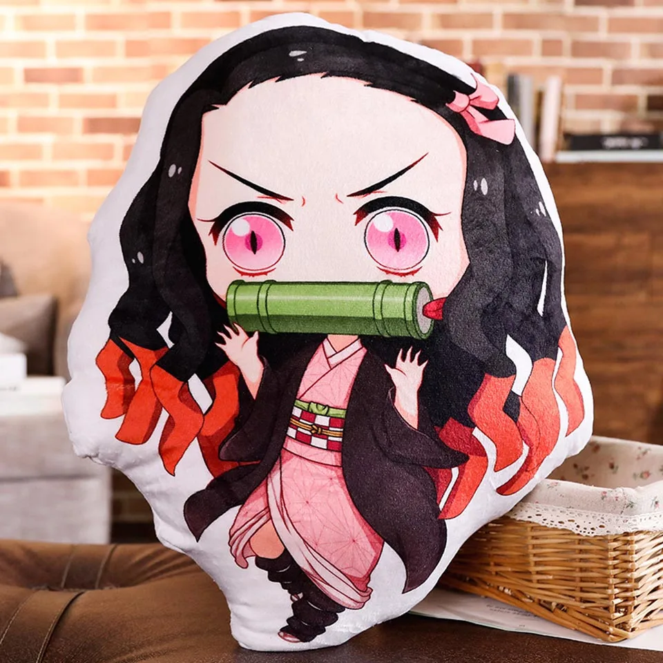 Tronzo Kawaii Demon Slayer Kimetsu no Yaiba Kamado Tanjirou Kamado Nezuko мягкая плюшевая подушка в стиле аниме Подушка для сна куклы игрушки подарки - Цвет: Черный