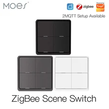 4 Gang Tuya ZigBee Wireless 12 Scene Switch Push Button Controller Battery Powered Automation Scenario for Tuya Devices