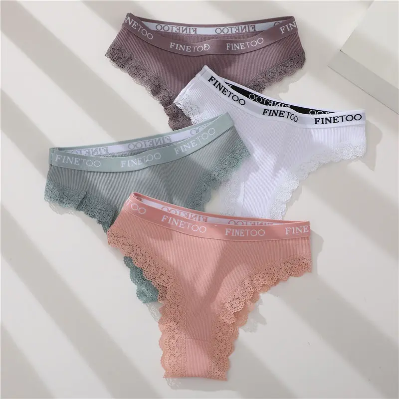 Lace Cotton Brazilian Panties Set - Womens Sexy G-String Thongs Plus Size M-2XL 3PCS