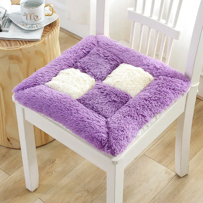 purple white grid Уплотненная плюшевая подушка для стула Coussin 40*40 см противоскользящая подушка для сидения коврик Домашний Декор обеденная офисная подушка - Цвет: purple white grid