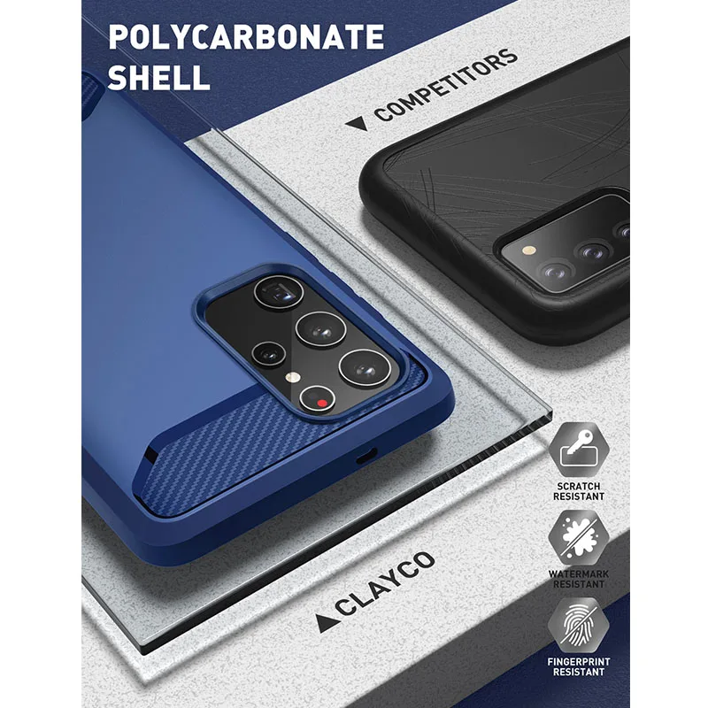 Clayco Xenon Voor Samsung Galaxy S22 Ultra Case 5G 6.8 Inch (2022) full-Body Robuuste Cover Met Ingebouwde Screen Protector