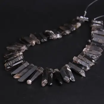 

5-10X18-42mm Natural Smoky Quartz Top Drilled Gems Stone Lace Loose Beads 15"