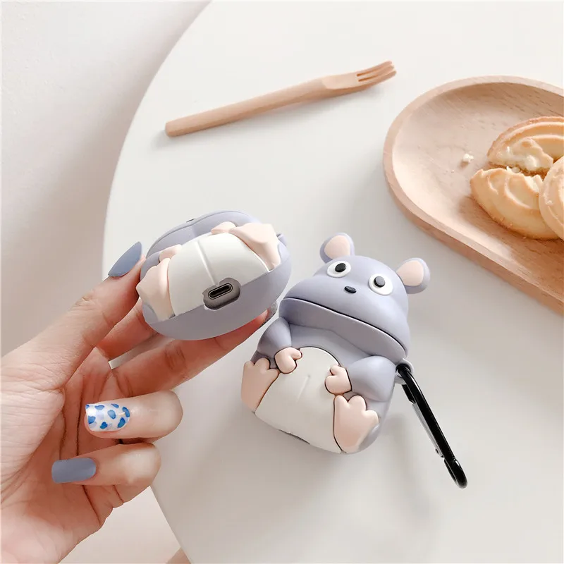 Для AirPod 2 Чехол 3D Хомяк Мышь мультфильм Мягкие силиконовые беспроводные кожухи головных телефонов для Apple Airpods чехол милый чехол Funda