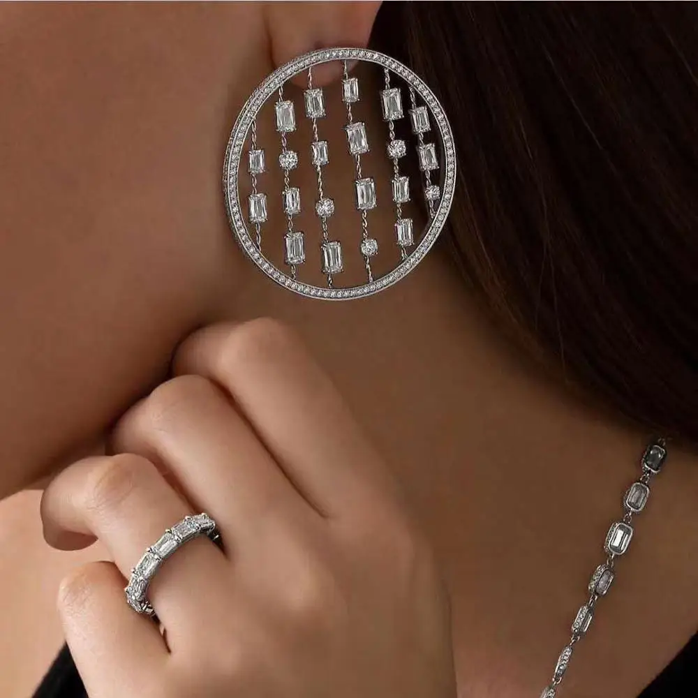 HIBRIDE Fashion AAA Cubic Zirconia Brilliant Elegand Circle Round Big Stud Earrings for Women Earring Jewelry E-534 | Украшения и