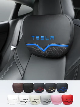 

For Tesla headrest Luxury car Pillows Car Travel Neck Rest Pillows Seat Cushion Support Napa leather car headrest accessories