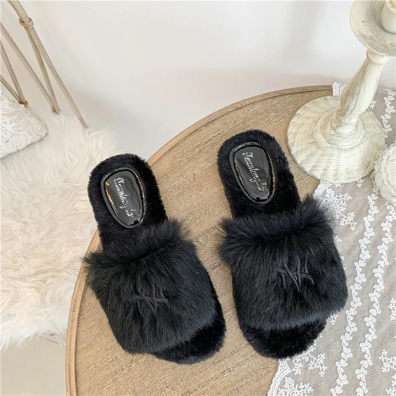 

MFYB Women's Slippers 2019 Autumn New Simple Simple Flat Women's Shoes Comfortable Open Toe Round Head Home Fur Slippers