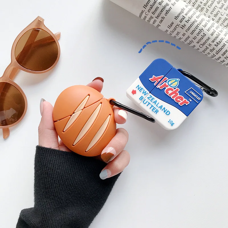 

Cute Cartoon Butter Bread Food Silicone Cases Keychain for AirPods 1 2 Wireless Earphone Bluetooth Protective Cover Keyrings