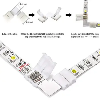 

L Shape 5 Pins Connector 10mm Right Angle Corner Solderless Connector Clip for SMD 5050 RGBW RGBWW Fireproof Material JK391
