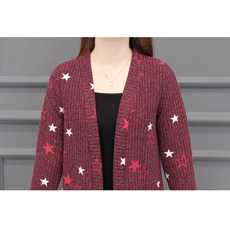 Ohryiyie большой размер 5XL толстый женский длинный кардиган и свитер осень зима принт звезды карман вязаный свитер женский пальто XL-5XL