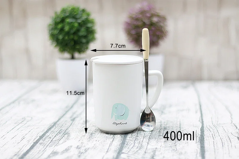 Креативная белая фарфоровая чашка с крышкой-ложкой, керамическая кружка с милым животным узором, чашка для молока, чая, Офисная кофейная чашка, посуда для напитков