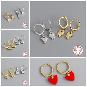 

real 925 sterling silver Crystal Heart Hoop Earrings For Women Fashion Gold Fish butterfly Cartilage Earrings Charm Jewelry A30